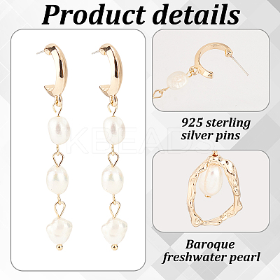 2 Pairs 2 Style Natural Pearl Beaded Dangle Stud Earrings EJEW-AN0002-66-1