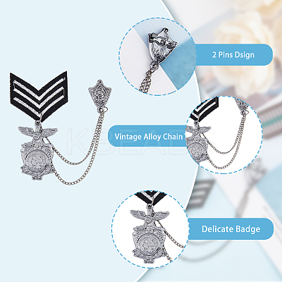 2Pcs 2 Style Republique Francaise Eagle & Leaf Hanging Charms Lapel Pins with Safety Chains JEWB-FH0001-18-1