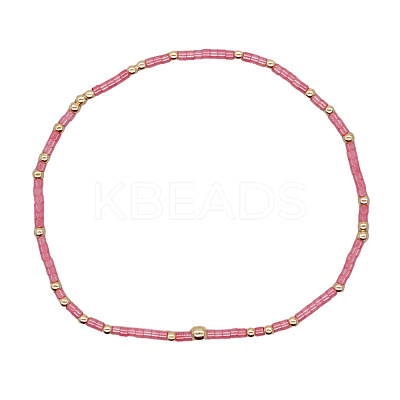 Minimalist Glass Seed Beads & Brass Beads Stretch Bracelets for Women BC0195-7-1
