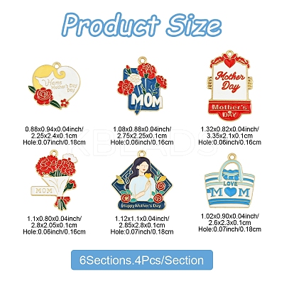 24Pcs 6 Styles Mother's Day Alloy Enamel Pendants FIND-FS0003-90-1