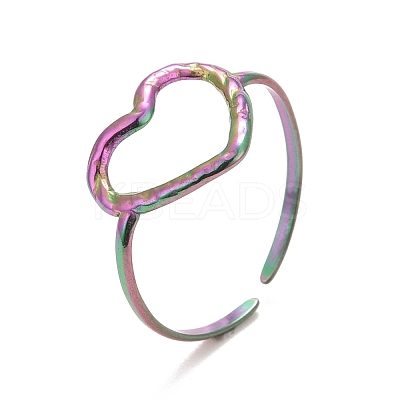 Ion Plating(IP) Rainbow Color 304 Stainless Steel Open Heart Cuff Ring for Women RJEW-C025-23M-1
