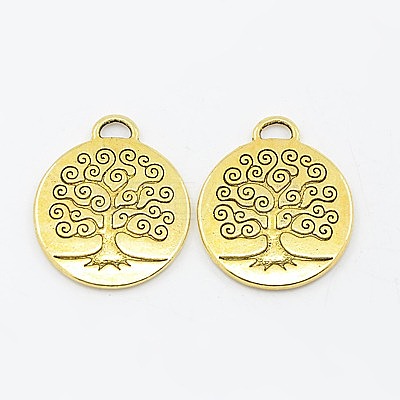 Tibetan Style Alloy Tree of Life Pendants TIBEP-19040-AG-RS-1