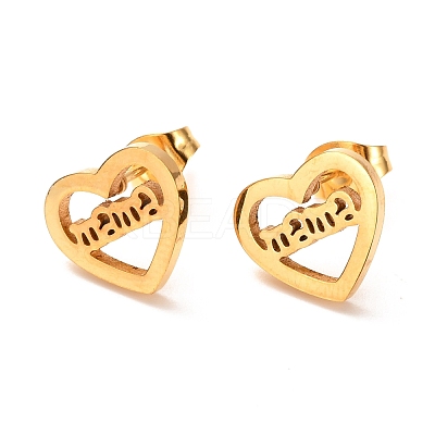 Mother's Day Ion Plating(IP) 304 Stainless Steel Stud Earrings EJEW-C001-07G-1