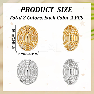 2 Pairs 2 Colors Oval Brass Studs Earrings for Women KK-UN0004-93-1