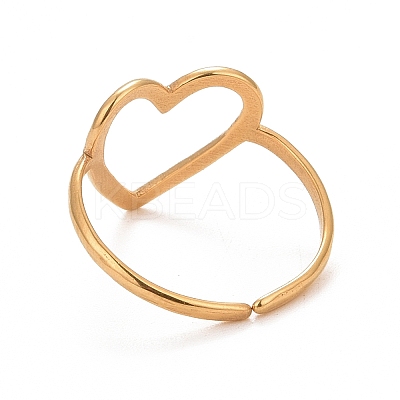 Ion Plating(IP) 304 Stainless Steel Open Heart Cuff Ring for Women LS-RJEW-C025-22G-1