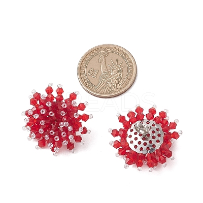 Flower Handmade Glass Seed Beads Stud Earrings EJEW-MZ00680-02-1