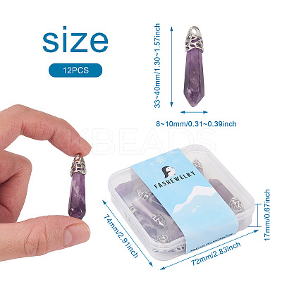 12Pcs Bullet Natural Amethyst Pointed Pendants G-FW0001-11-1