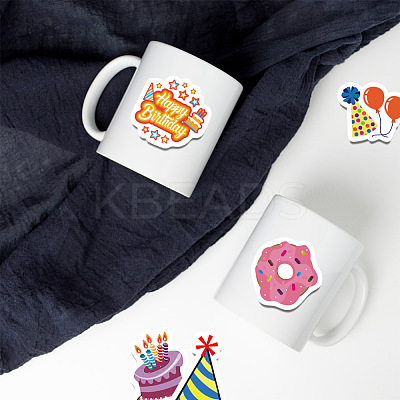 50Pcs 50 Styles Birthday Theme Cartoon Paper Sticker Label Set STIC-P004-15-1
