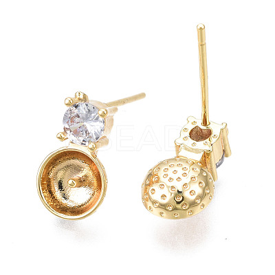 Brass Micro Pave Cubic Zirconia Stud Earring Findings KK-N233-132-1
