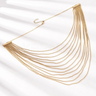 304 Stainless Steel Ball Chain Multi Layered Necklaces for Women NJEW-G194-02G-1