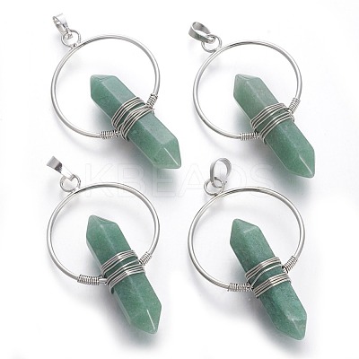 Natural Green Aventurine Big Double Terminated Pointed Pendants G-G771-A05-1