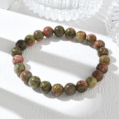 Natural Unakite Round Beaded Stretch Bracelets GG-CBA12F1-02A-07-1
