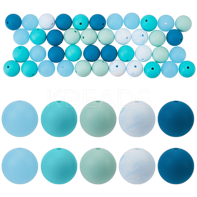 60Pcs 2 Styles Round Silicone Focal Beads with Fluorescence Acrylic Beads SIL-SP0001-01B-1