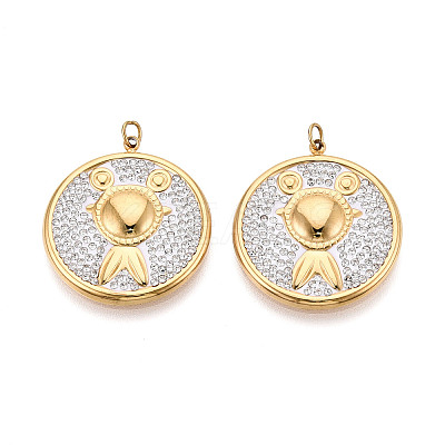 304 Stainless Steel and Polymer Clay Crystal Rhinestone Pendants STAS-T069-60A-1