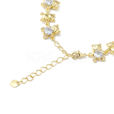 Clear Cubic Zirconia Bear Link Chain Bracelet BJEW-H586-02G-1