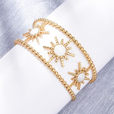 304 Stainless Steel Enamel Cuff Bangles for Women BJEW-D306-06G-1