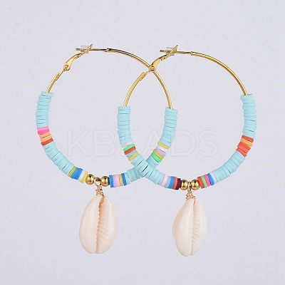 Brass Heishi Beaded Hoop Earrings EJEW-JE03462-1