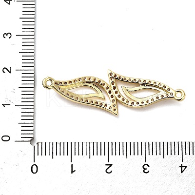 Brass Micro Pave Clear Cubic Zirconia Double Leaves Connector Charms KK-L229-057G-1