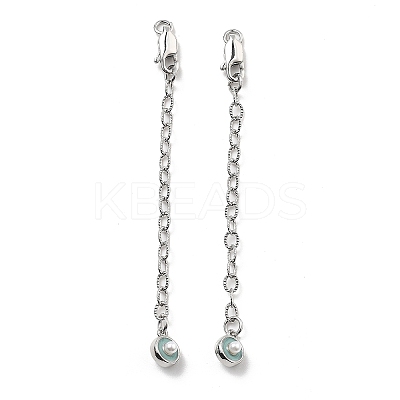Brass Enamel ABS Imtation Pearl End with Chain KK-B129-27P-03-1