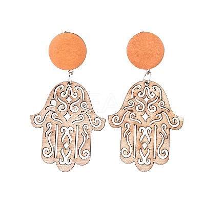 Wooden Dangle Earrings X-EJEW-JE03597-02-1