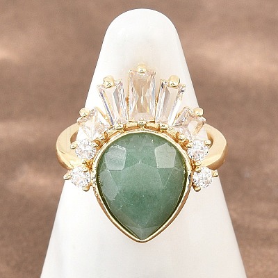 Brass with Natural Green Aventurine Finger Rings GG-CBACC2B-07G-06-1