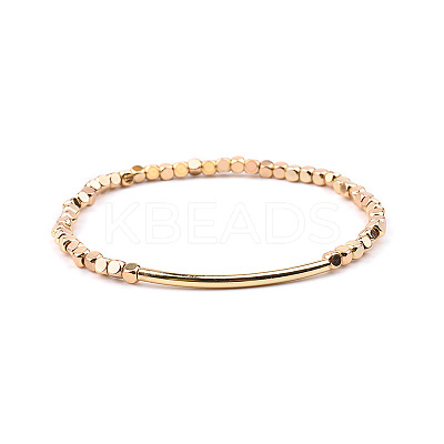 Gold-tone Miyuki Elastic Crystal Beaded Bracelet with Acrylic Tube Beads ST1039680-1