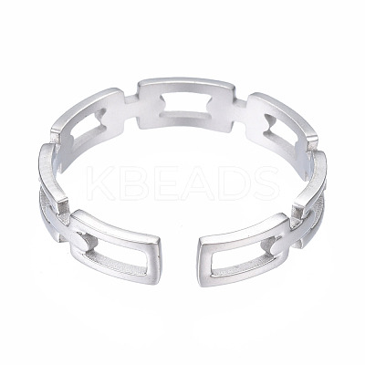 Non-Tarnish 304 Stainless Steel Rectangle Wrap Open Cuff Ring RJEW-T023-70P-1