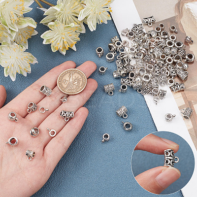 100Pcs 10 Style Tibetan Style Alloy Tube Bails FIND-SC0003-57-1