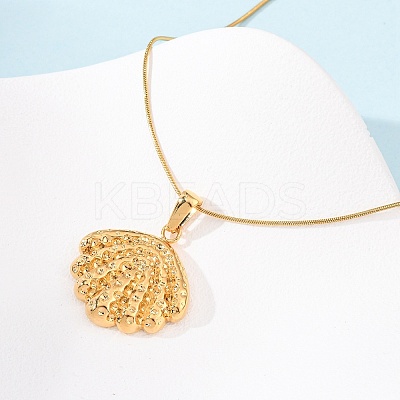 304 Stainless Steel Textured Shell Shape Pendant Snake Chain Necklaces for Women NJEW-F354-10G-1