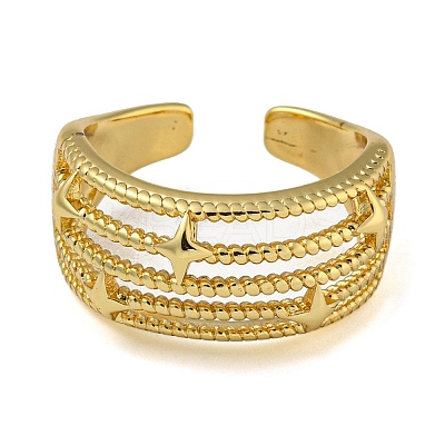 Star Brass Multi-layer Open Cuff Rings for Women RJEW-Z050-07G-1
