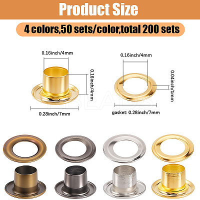 200 Sets 4 Colors Iron Grommet Eyelet Findings SCRA-GF0001-10A-06-1