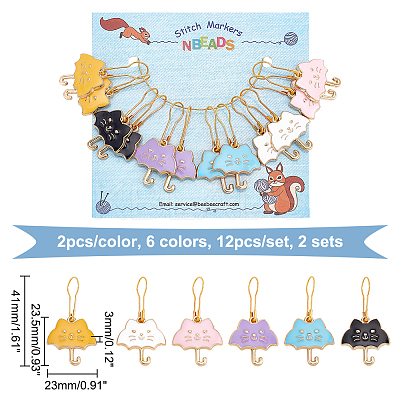 Alloy Enamel Cat Umbrella Pendant Locking Stitch Markers HJEW-PH01882-1