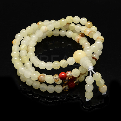4-Loop Wrap Buddha Meditation Yellow Jade Beaded Bracelets BJEW-R040-6mm-10-1