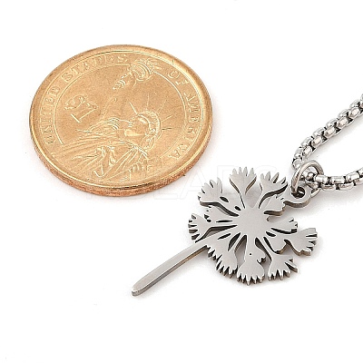 201 Stainless Steel Laser Cut Dandelion Pendant Box Chain Necklaces for Women LS-NJEW-Q004-07P-1