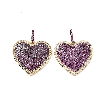 Heart Brass Micro Pave Cubic Zirconia Pendants KK-G435-04G-04-1