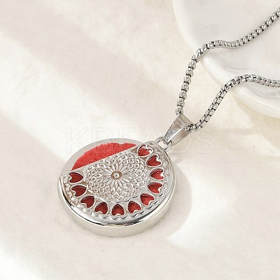 316 Surgical Stainless Steel Aromatherapy Diffuser Perfume Hollow Flat Round Pendant Box Chain Necklaces LS-NJEW-R016-01P-06-1