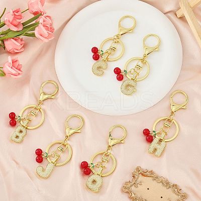 Brass Micro Pave Clear Cubic Zirconia Letter Pendant Keychain KEYC-SW00015-B-1