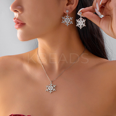 Alloy Rhinestone Snowflake Pendant Necklace & Stud Earrings Set for Women FS-WGDD9A4-02-1