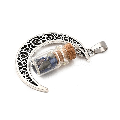 Column Glass Bottle with Lapis Lazuli inside Pendants PALLOY-JF00170-04-1