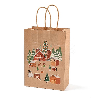 Christmas Theme Printed Kraft Paper Bags with Handles ABAG-M008-08F-1