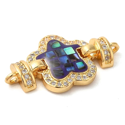 Rack Plating Brass Micro Pave Clear Cubic Zirconia Flower Links Connector Charms KK-K385-104G-02-1