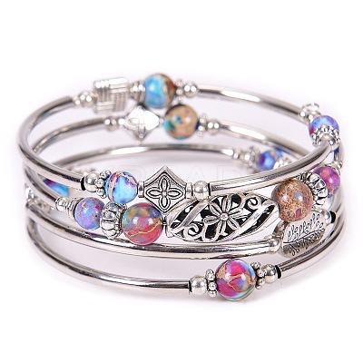 2Sets 2Pcs Bohemian Multi-Layered Synthetic Imperial Jasper Wrap Bracelet Women's Jewelry MV3343-1-1