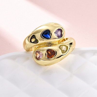 Brass Micro Pave Cubic Zirconia Adjustable Cuff Rings for Women RJEW-U053-01G-1