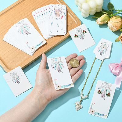 120Pcs 4 Styles Colorful Feather Printed Cardboard Paper Jewelry Display Cards for Earrings Necklaces Bracelets CDIS-YW0001-13-1