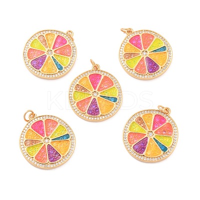 Eco-Friendly Brass Micro Pave Cubic Zirconia with Enamel Pendants KK-K268-33G-1