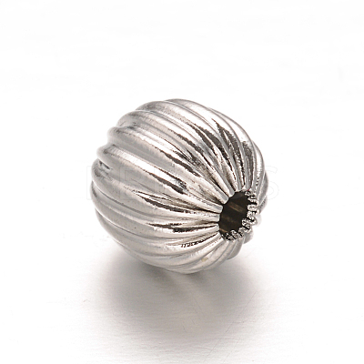 Tarnish Resistant Round 304 Stainless Steel Corrugated Beads STAS-I050-01-8mm-1