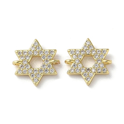 Rack Plating Brass Micro Pave Clear Cubic Zirconia Connector Charms KK-P245-03G-1
