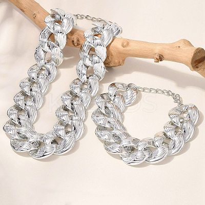 Electroplated CCB Curb Chain Necklace & Bracelets Set SJEW-G084-01P-1