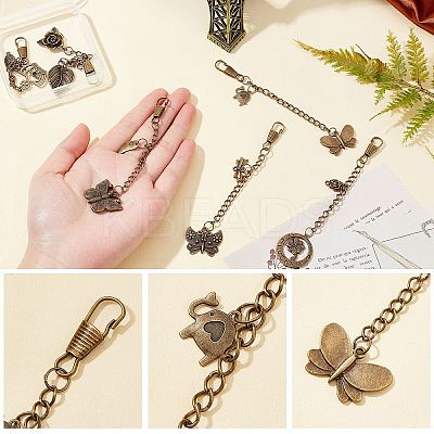6Pcs 6 Style Tibetan Style Alloy Keychains AJEW-WR0001-27-1