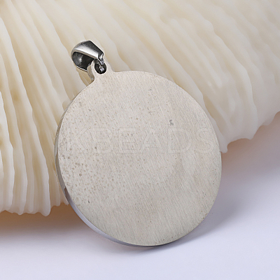 Non-Tarnish Flat Round with Tree of Life 201 Stainless Steel Pendants STAS-I040-06A-1-1